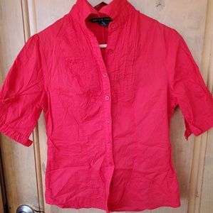 Red button up blouse